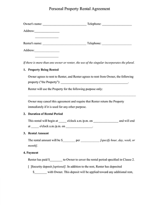 Personal Property Lease