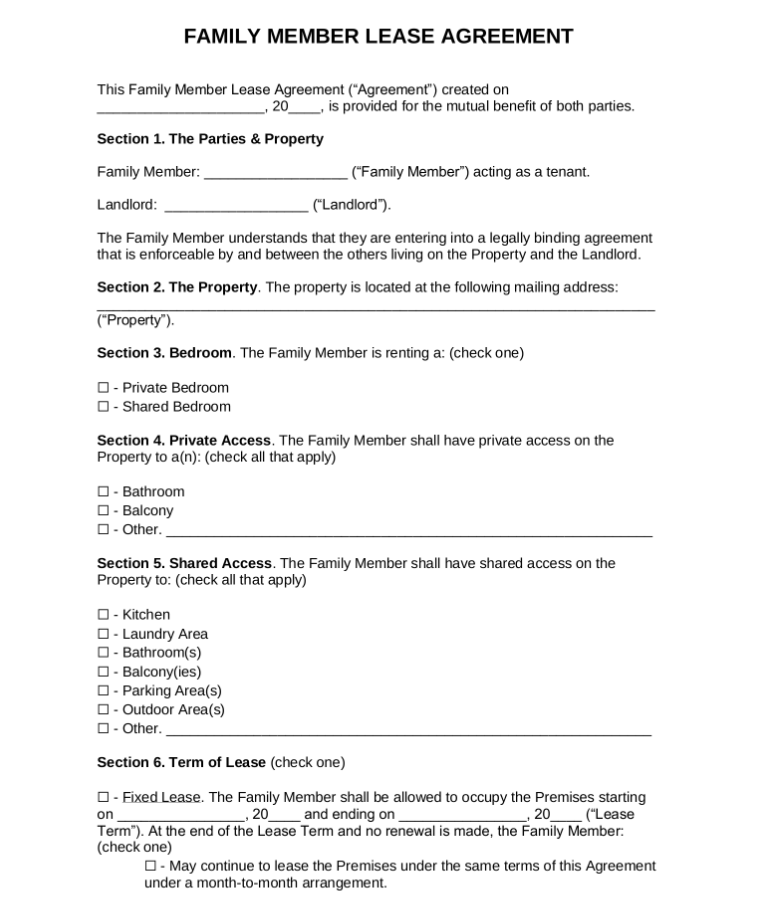Rental Agreement Between Family Members