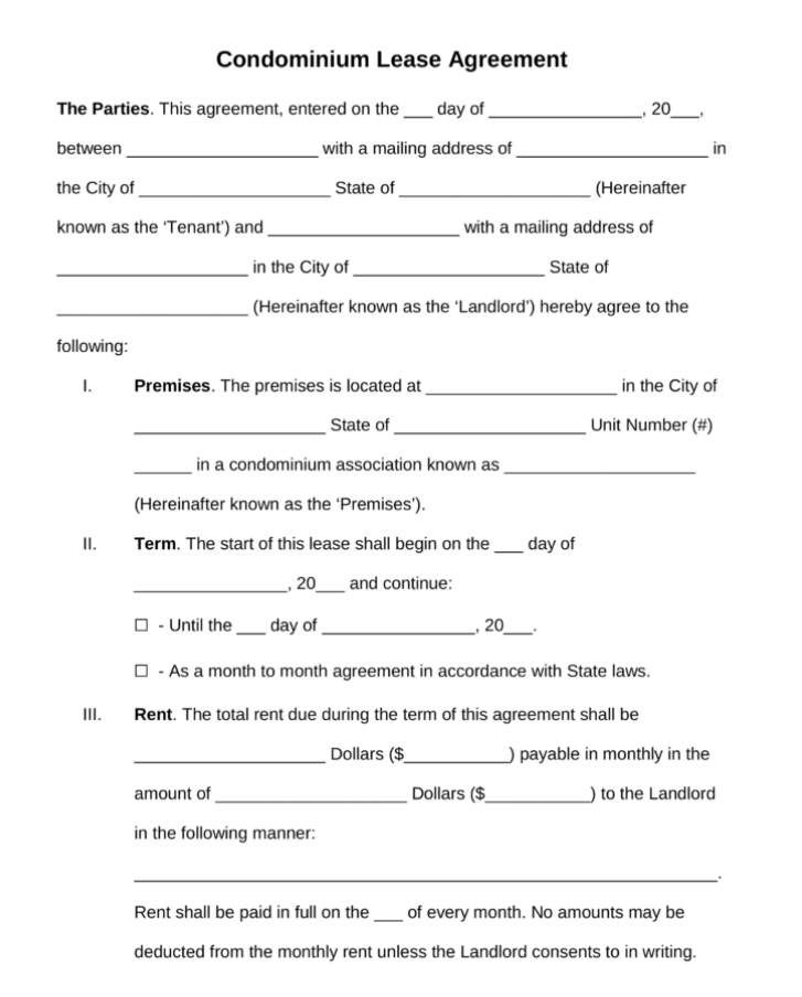Condominium Lease Agreement