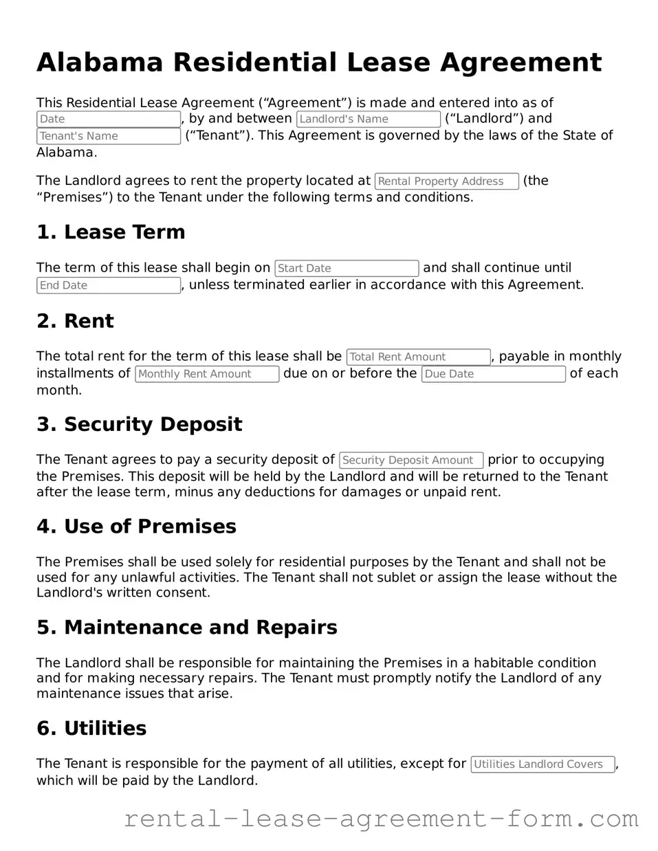 Legal Alabama Residential Lease Agreement Template