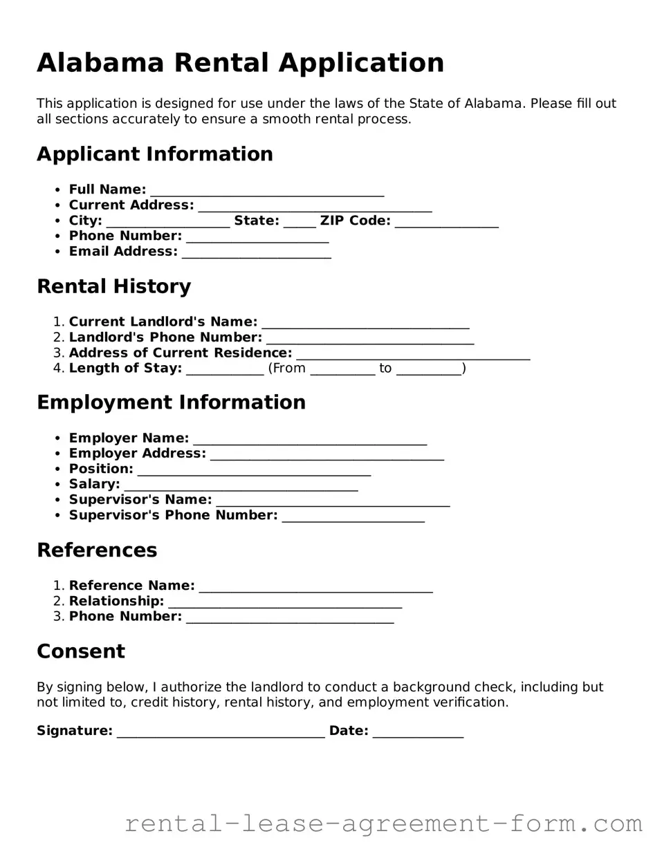 Legal Alabama Rental Application Template