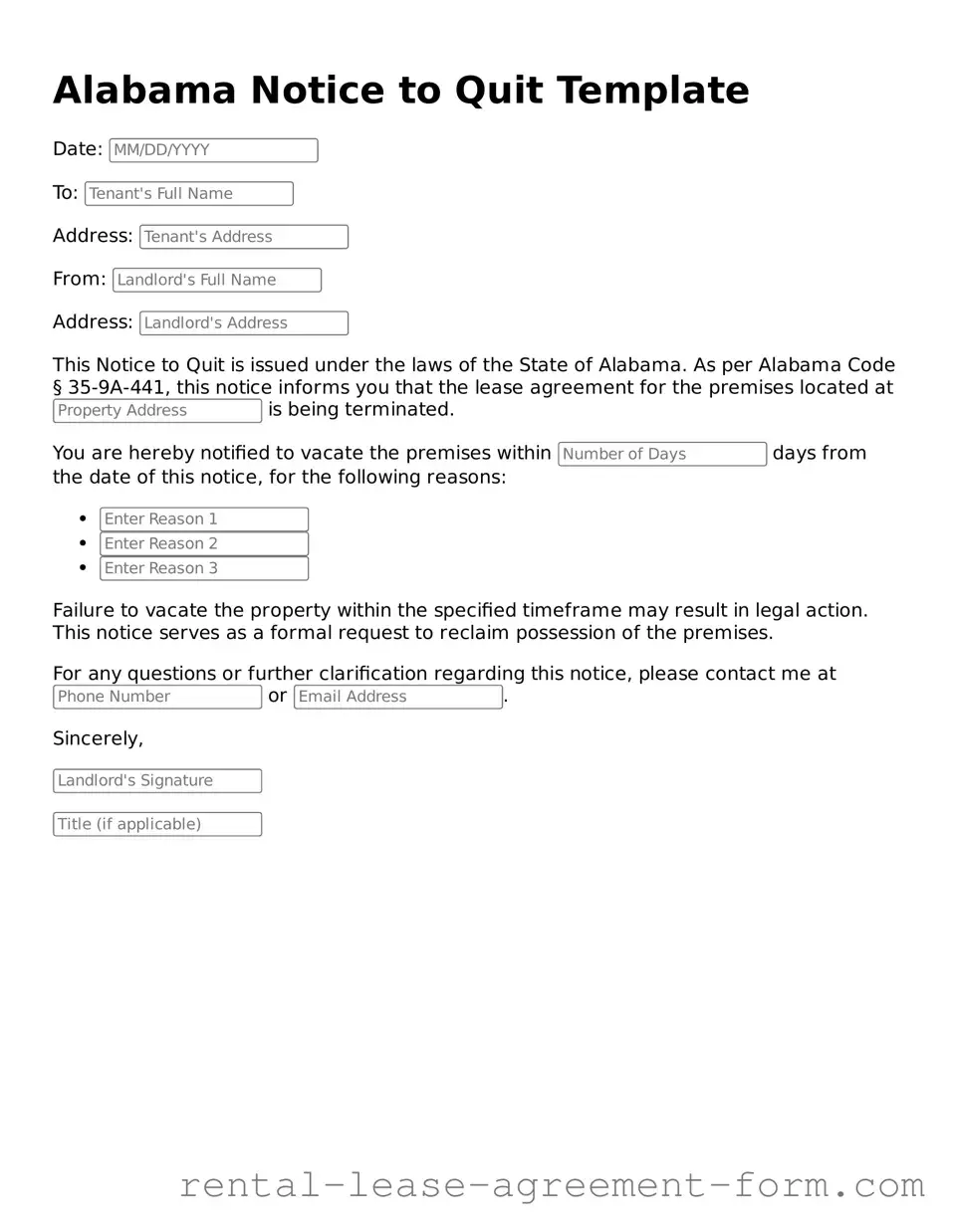 Legal Alabama Notice to Quit Template