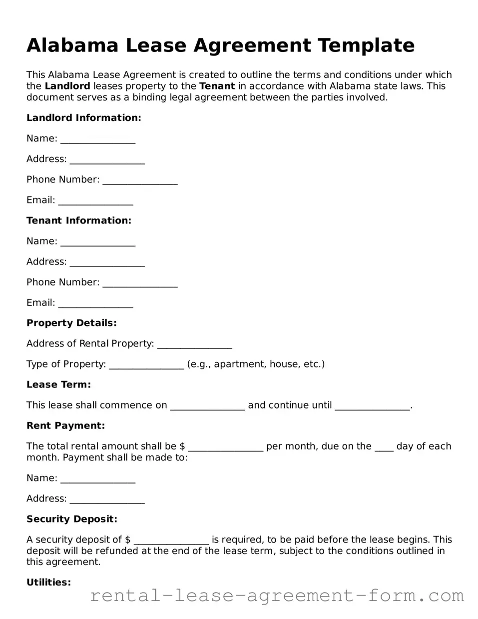 Legal Alabama Lease Agreement Template