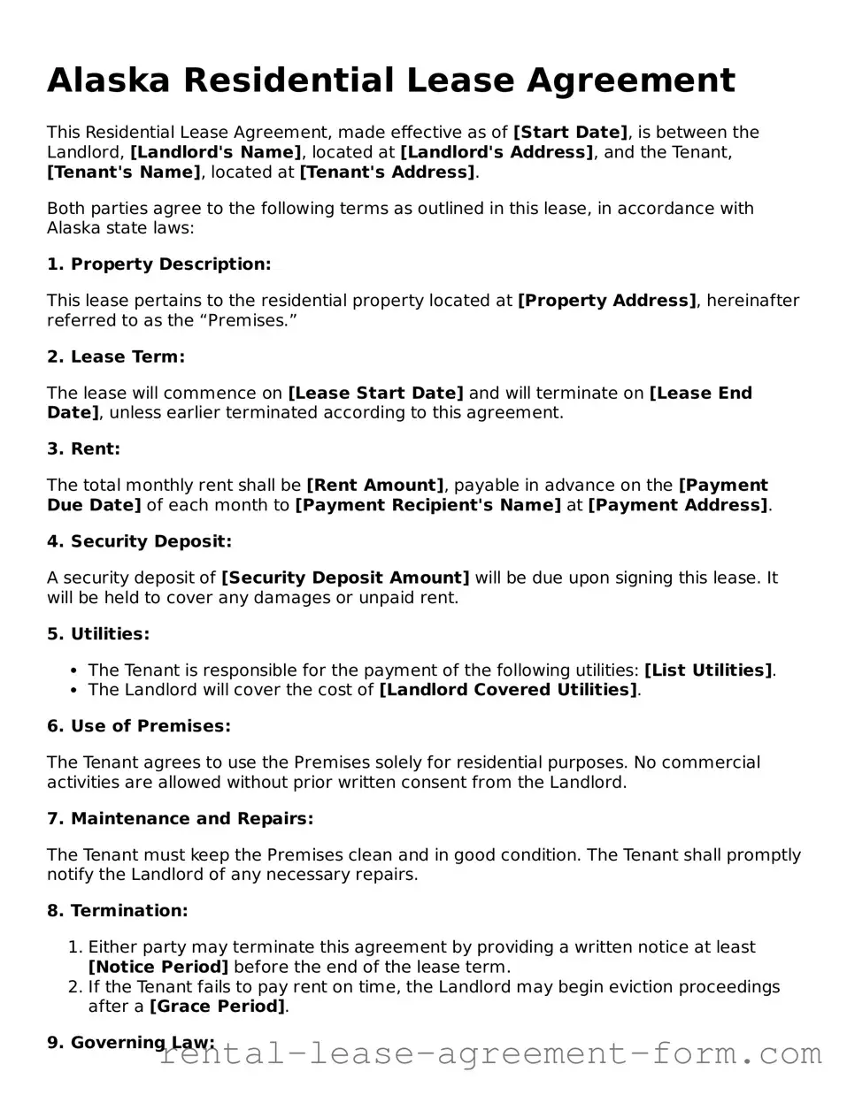 Legal Alaska Residential Lease Agreement Template