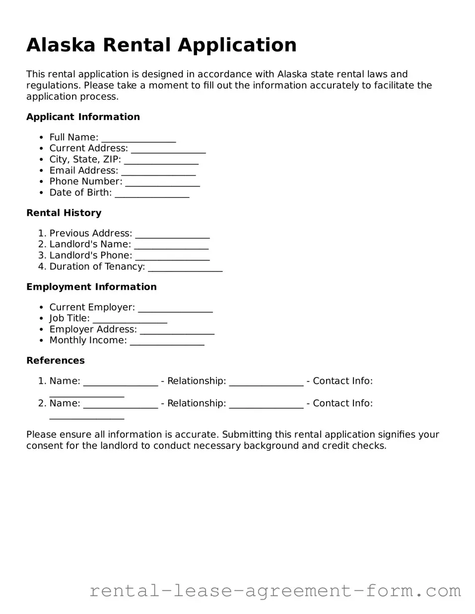 Legal Alaska Rental Application Template