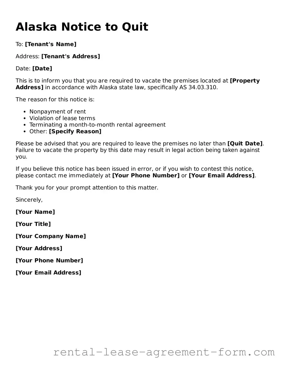 Legal Alaska Notice to Quit Template