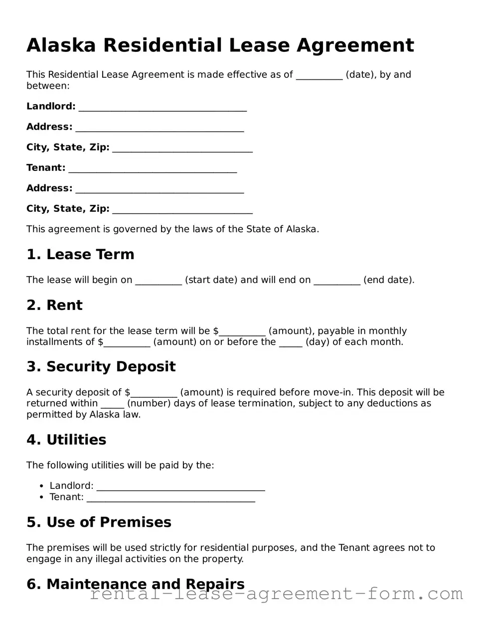 Legal Alaska Lease Agreement Template