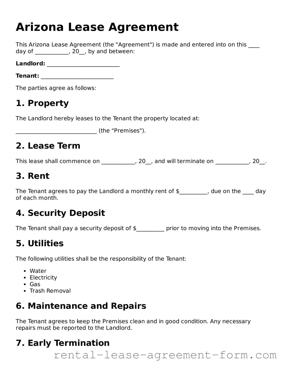 Legal Arizona Lease Agreement Template