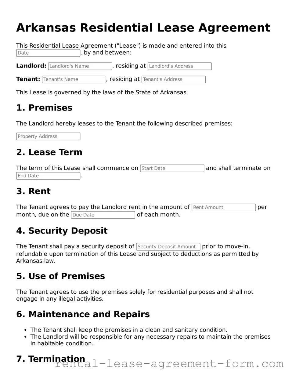 Legal Arkansas Residential Lease Agreement Template