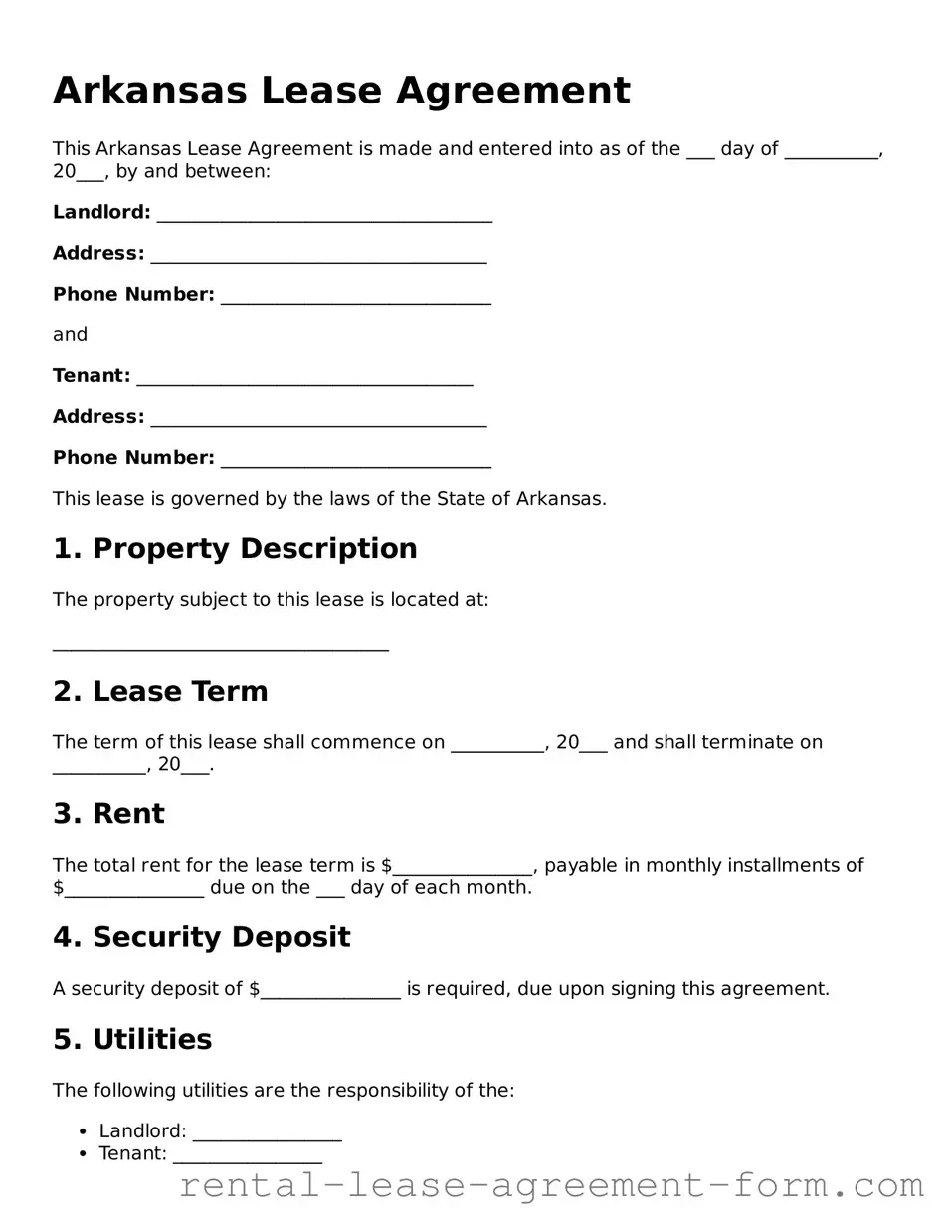 Legal Arkansas Lease Agreement Template