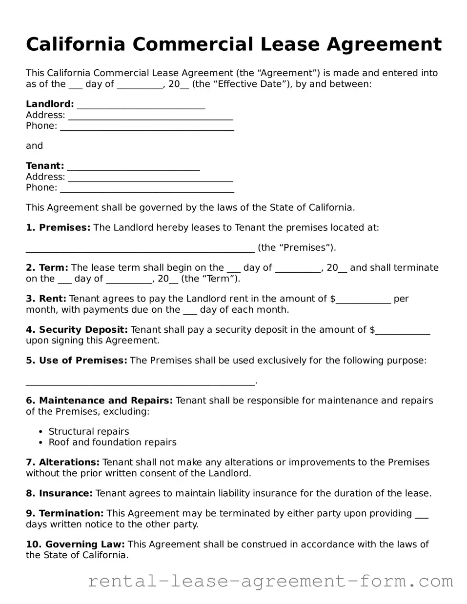 Legal California Commercial Lease Agreement Template
