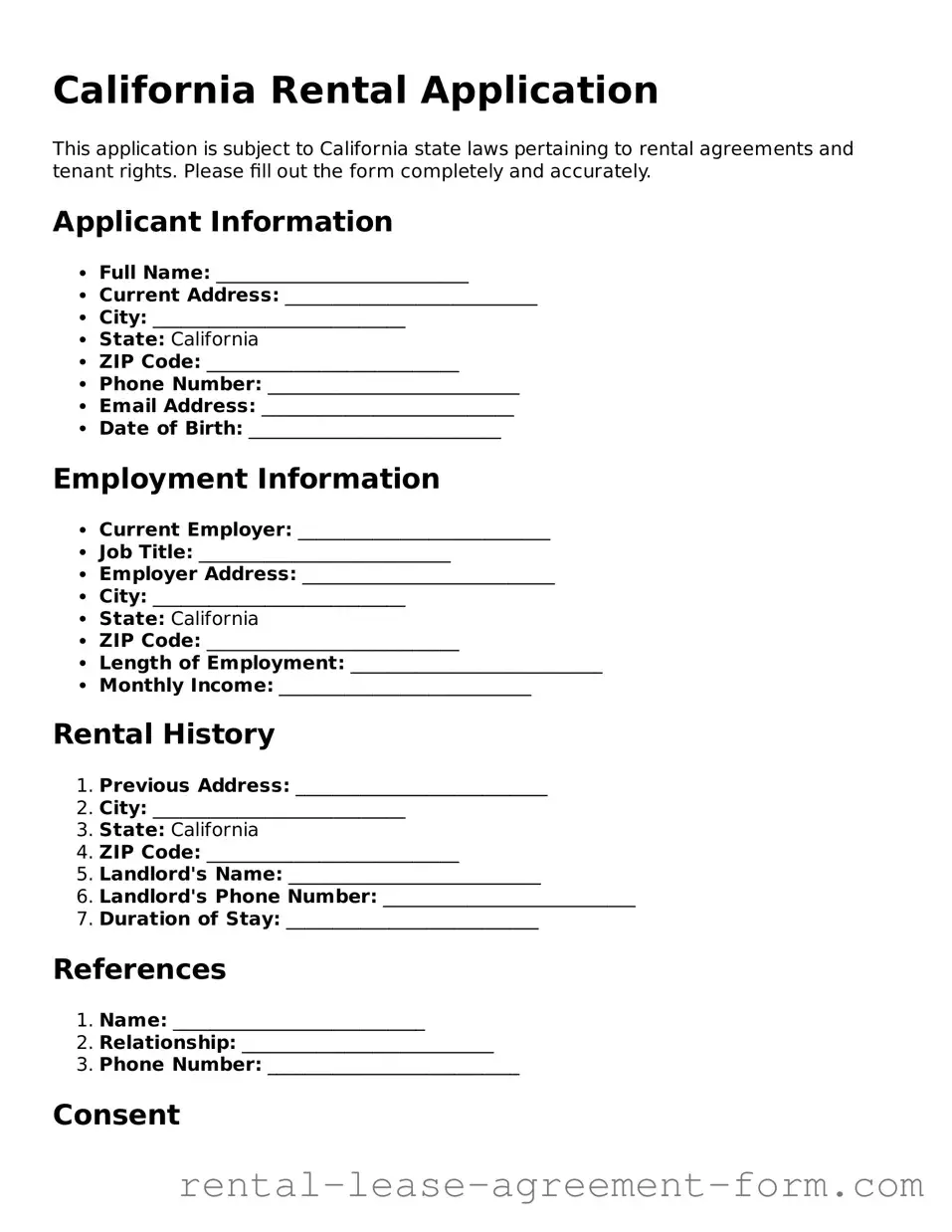 Legal California Rental Application Template