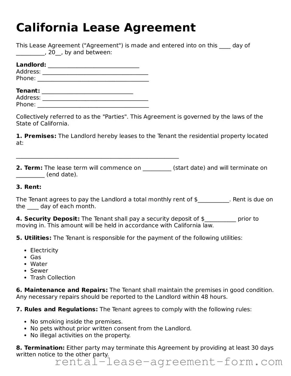 Legal California Lease Agreement Template