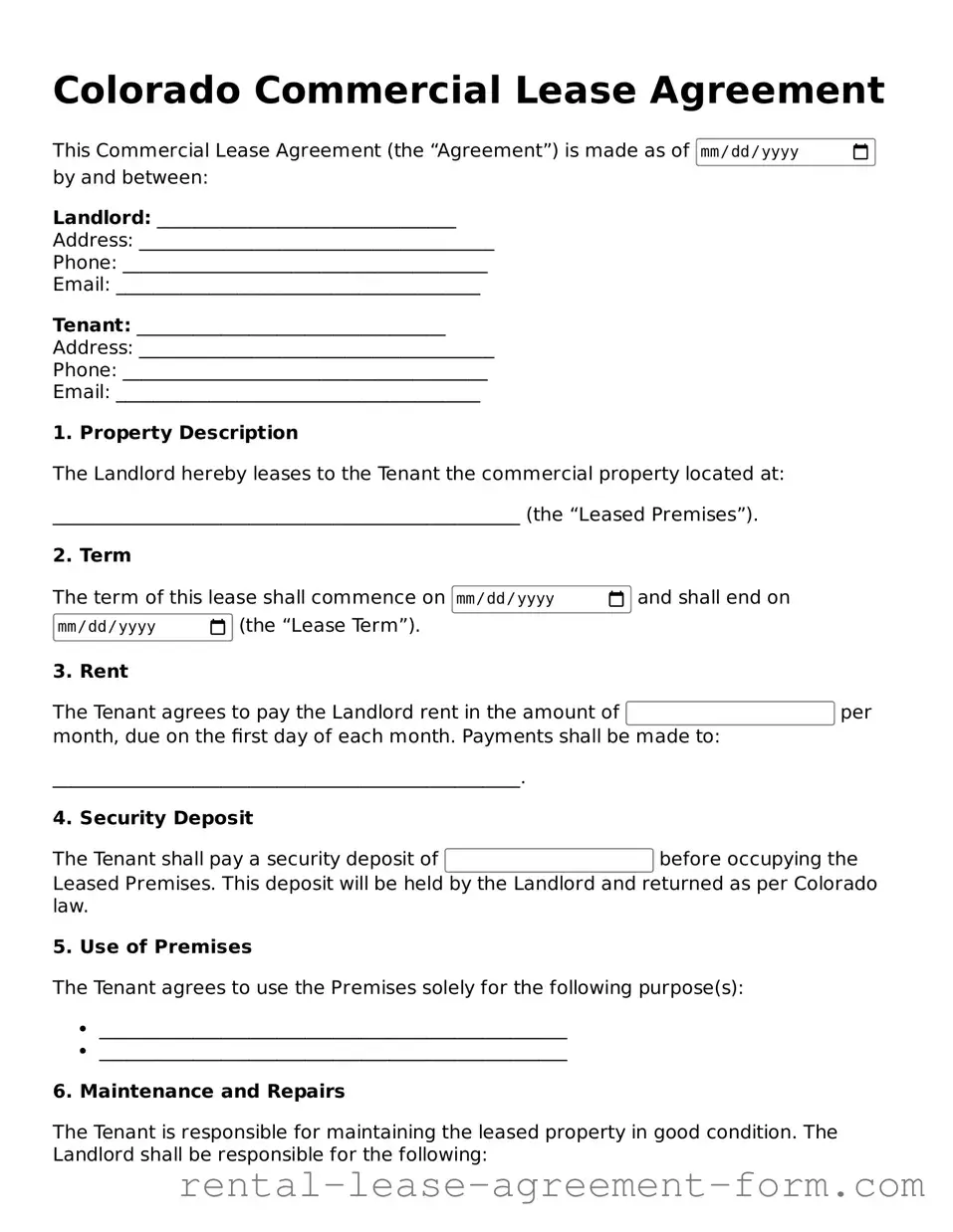 Legal Colorado Commercial Lease Agreement Template