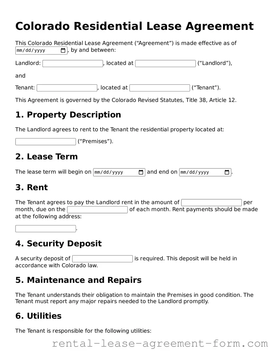 Legal Colorado Residential Lease Agreement Template