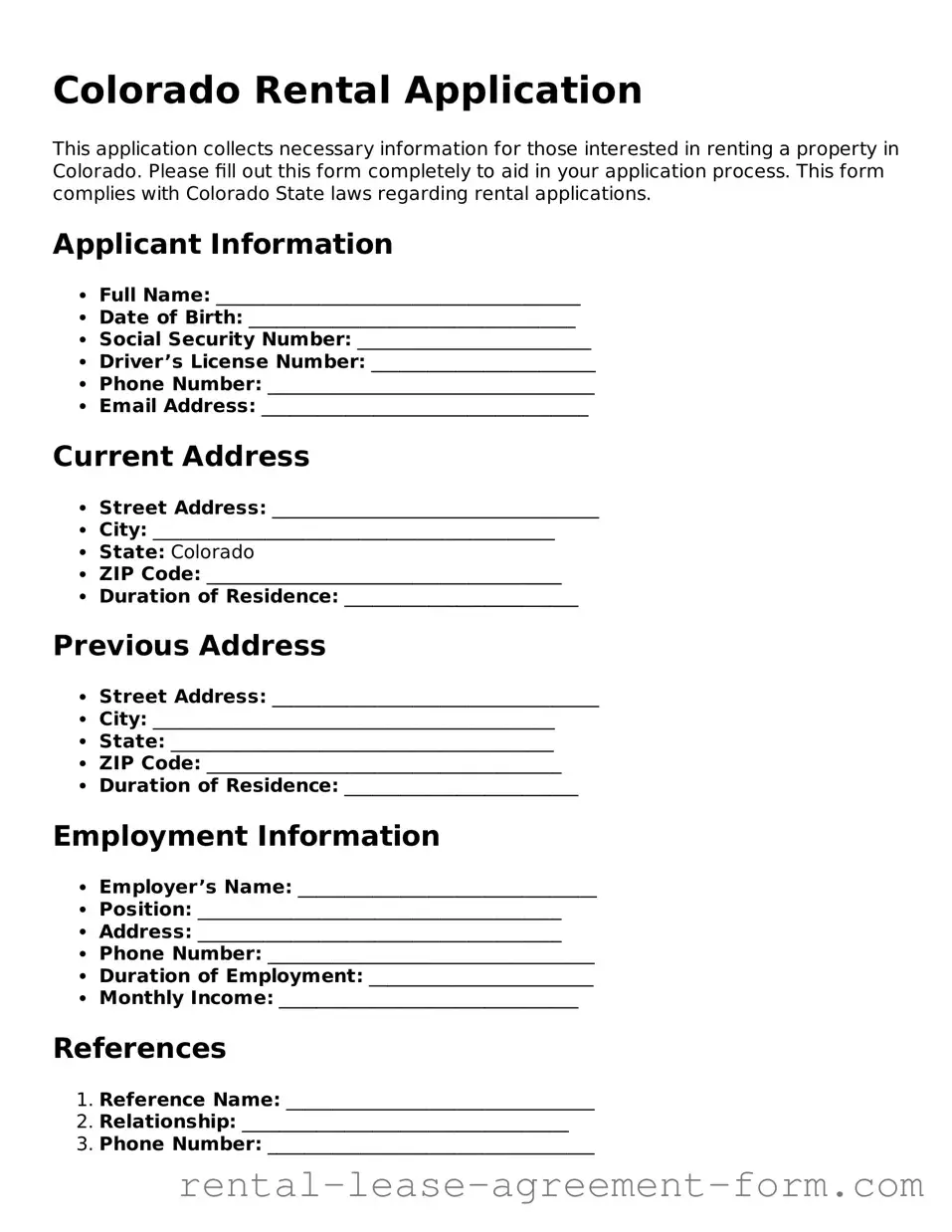 Legal Colorado Rental Application Template