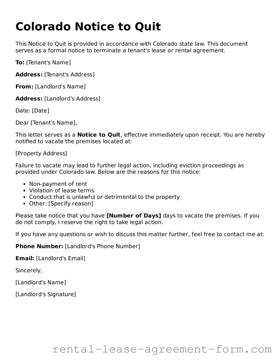 Legal Colorado Notice to Quit Template