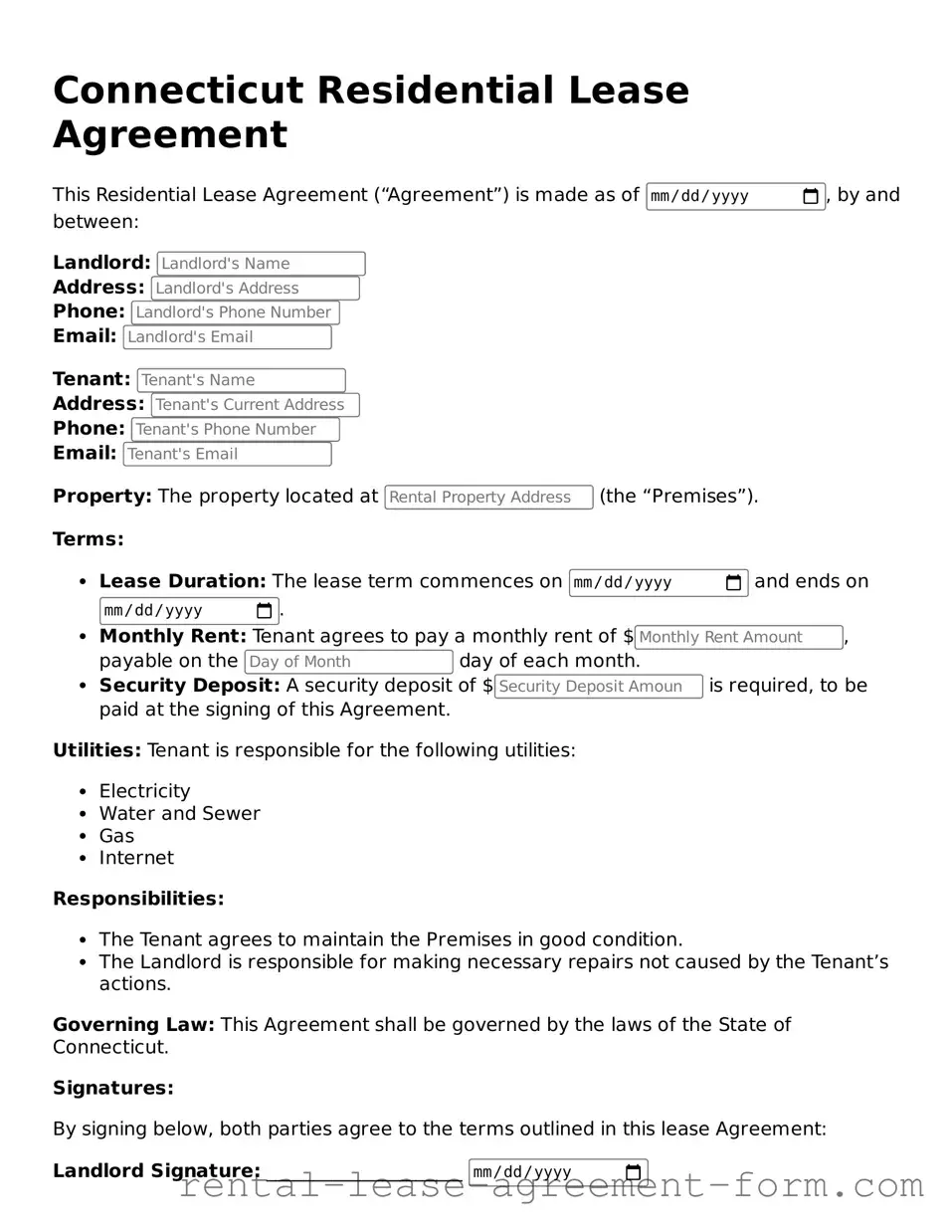 Legal Connecticut Residential Lease Agreement Template