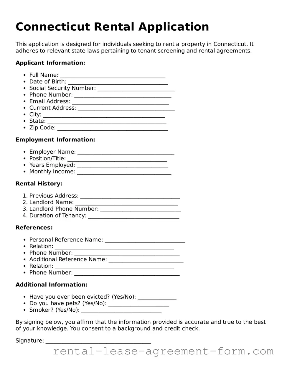 Legal Connecticut Rental Application Template