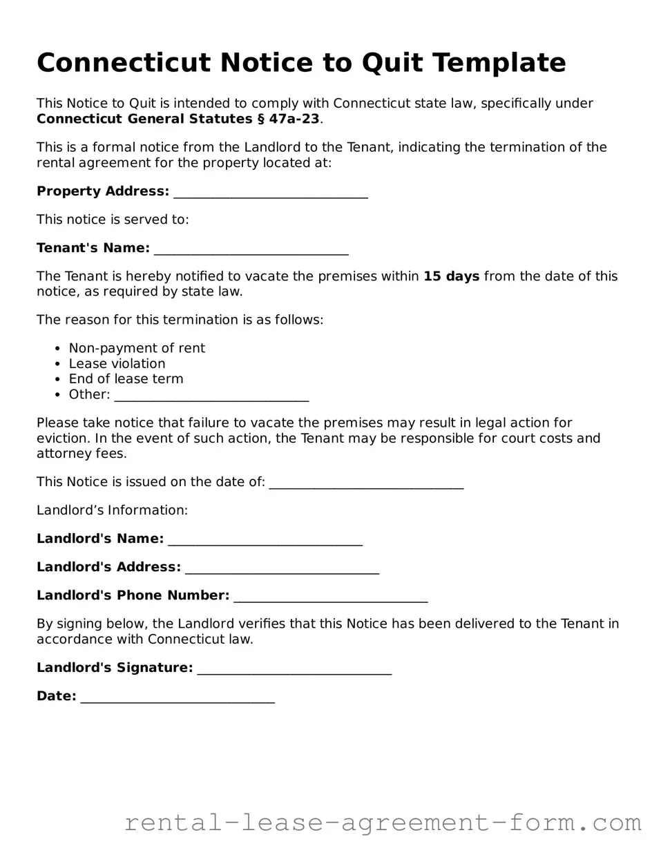 Legal Connecticut Notice to Quit Template