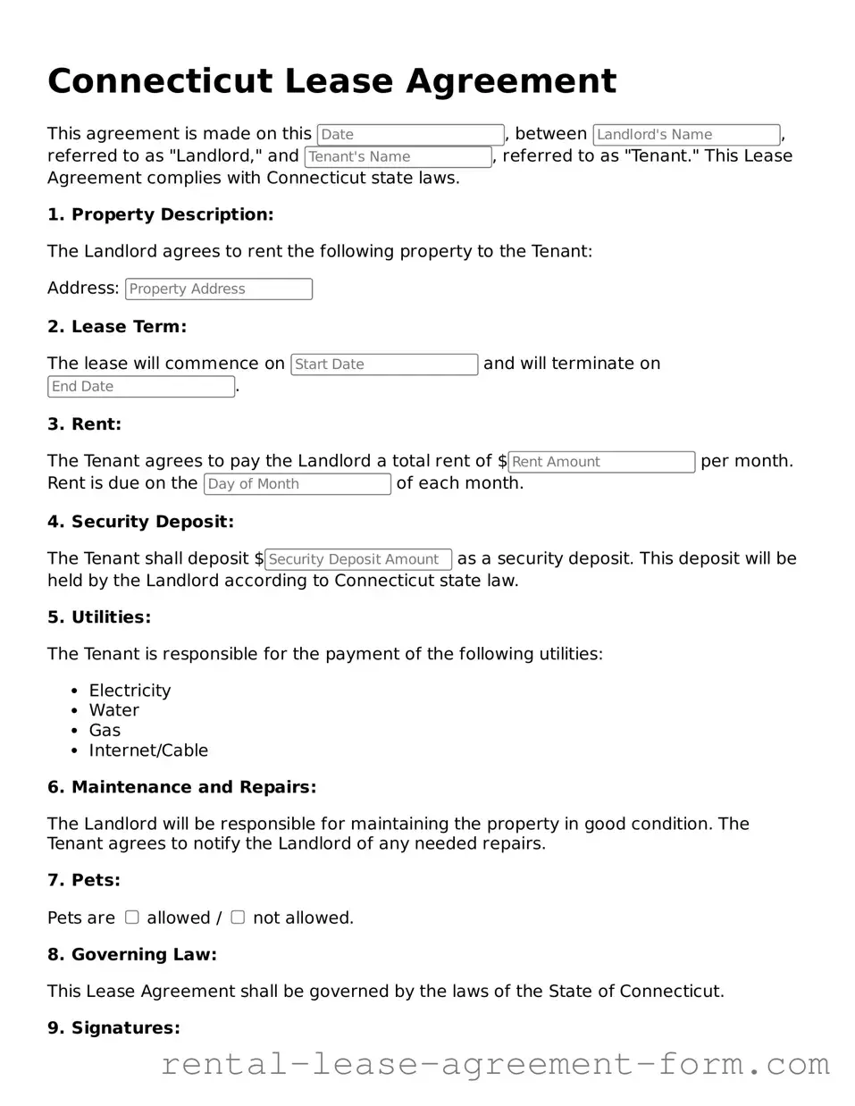 Legal Connecticut Lease Agreement Template