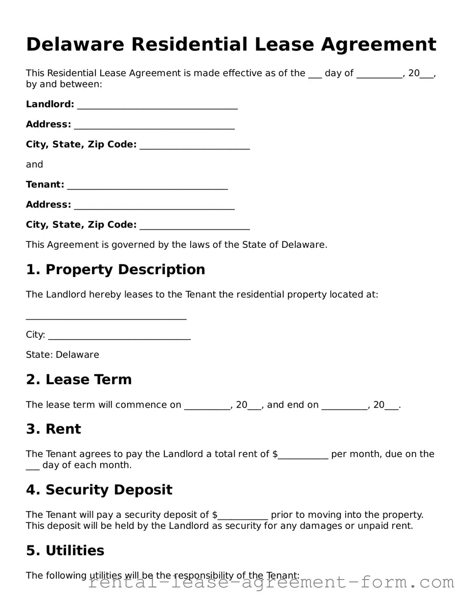 Legal Delaware Residential Lease Agreement Template