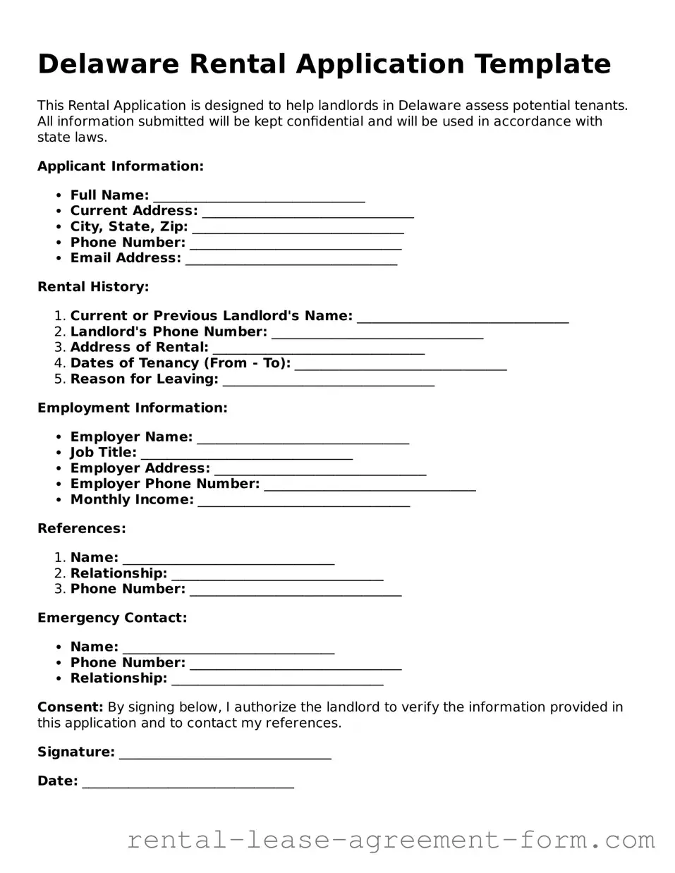 Legal Delaware Rental Application Template