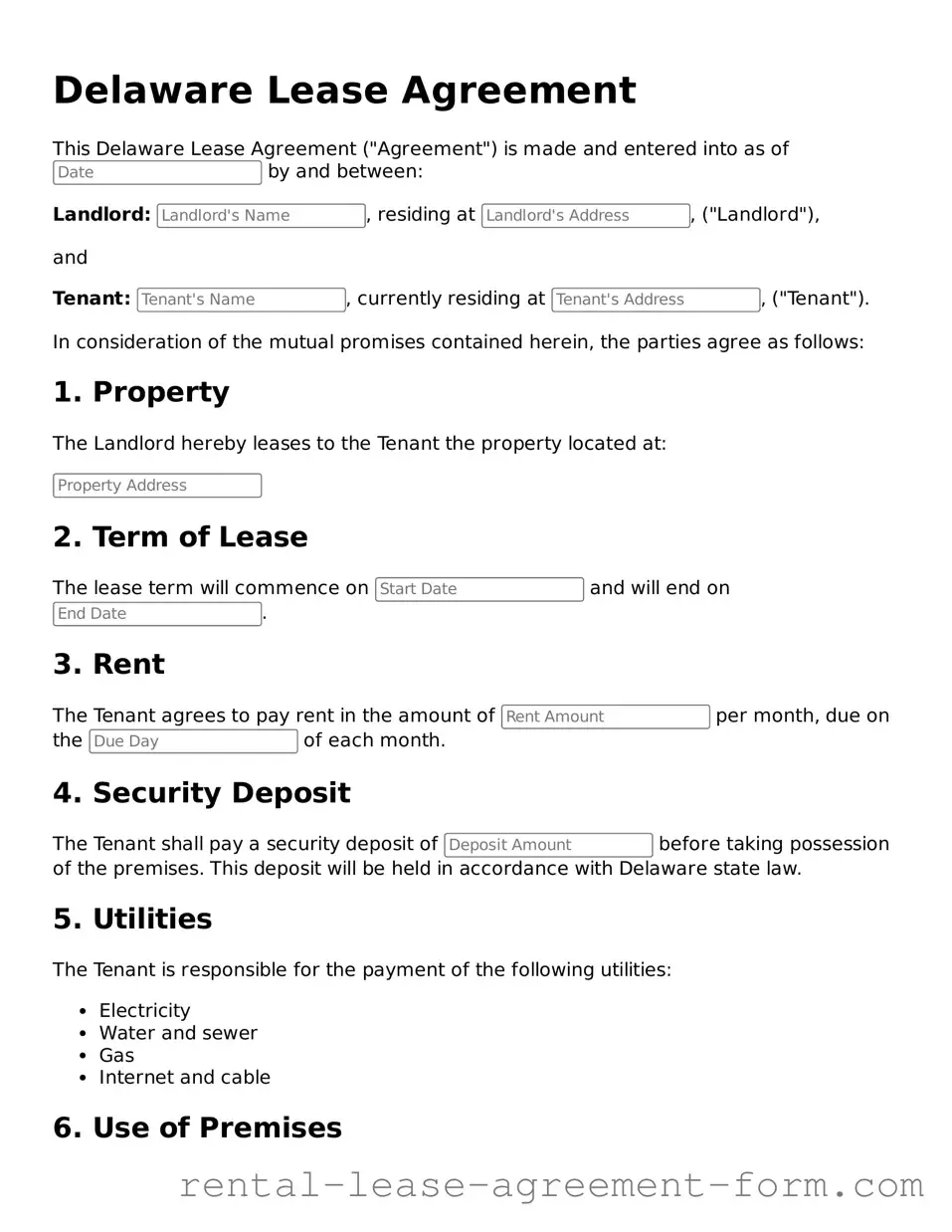 Legal Delaware Lease Agreement Template