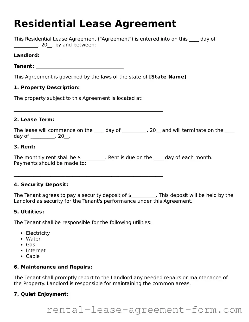 Legal Residential Lease Agreement Form