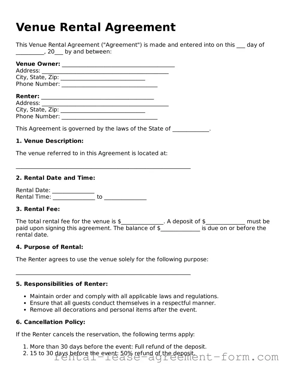Legal Venue Rental Agreement Form