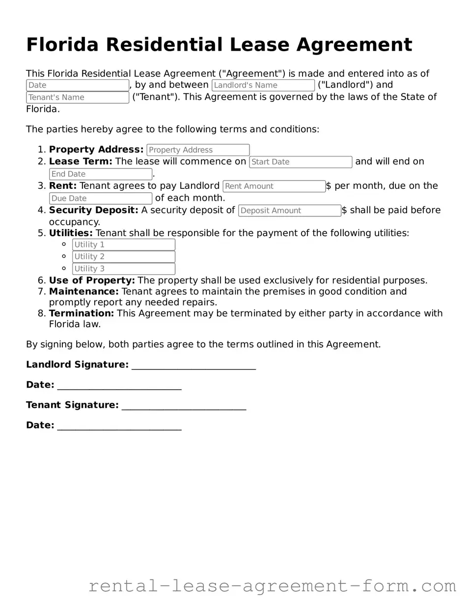 Legal Florida Residential Lease Agreement Template
