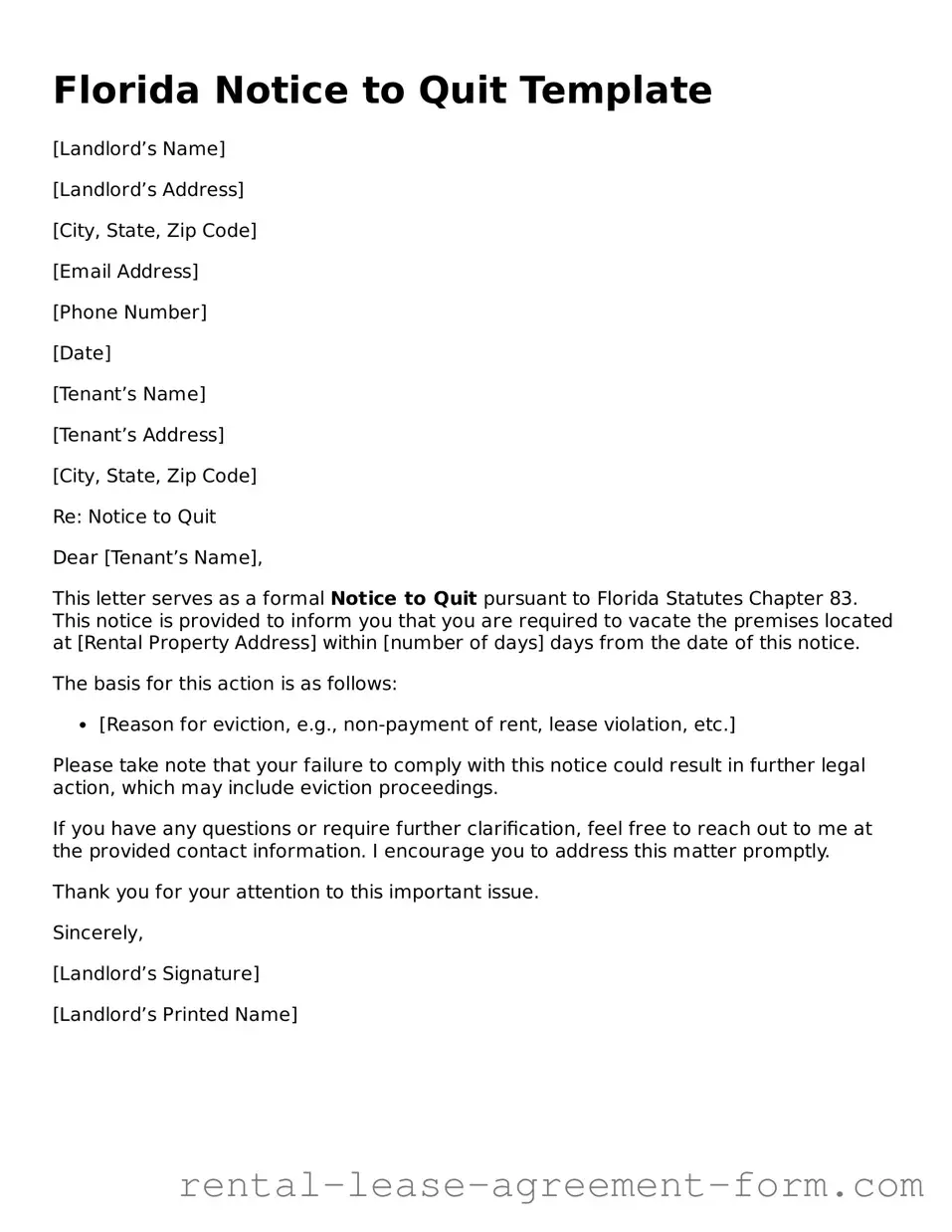 Legal Florida Notice to Quit Template
