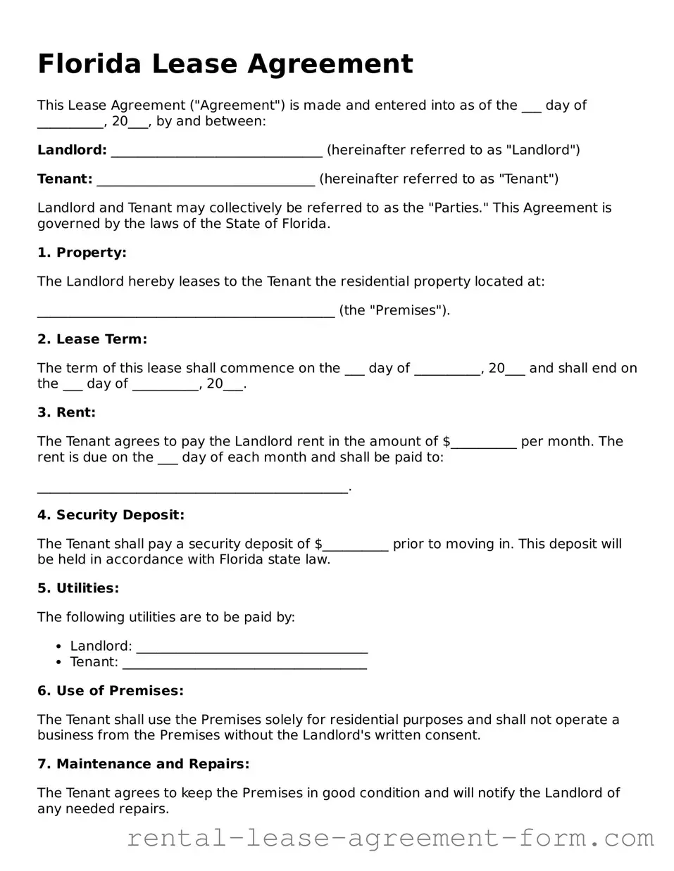 Legal Florida Lease Agreement Template
