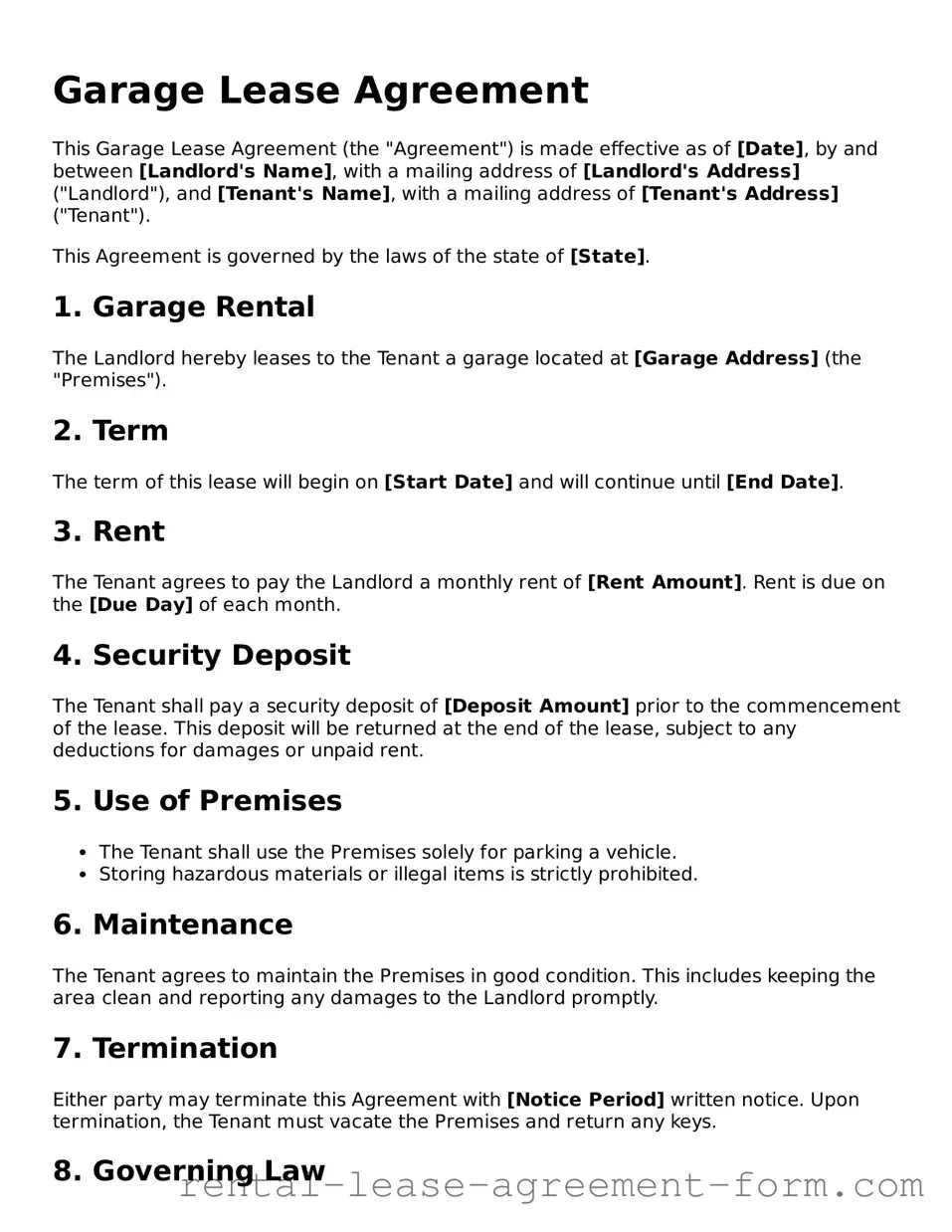 Legal Garage Lease Agreement Form