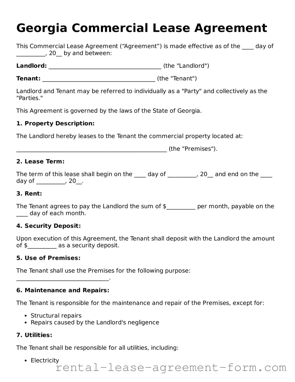 Legal Georgia Commercial Lease Agreement Template