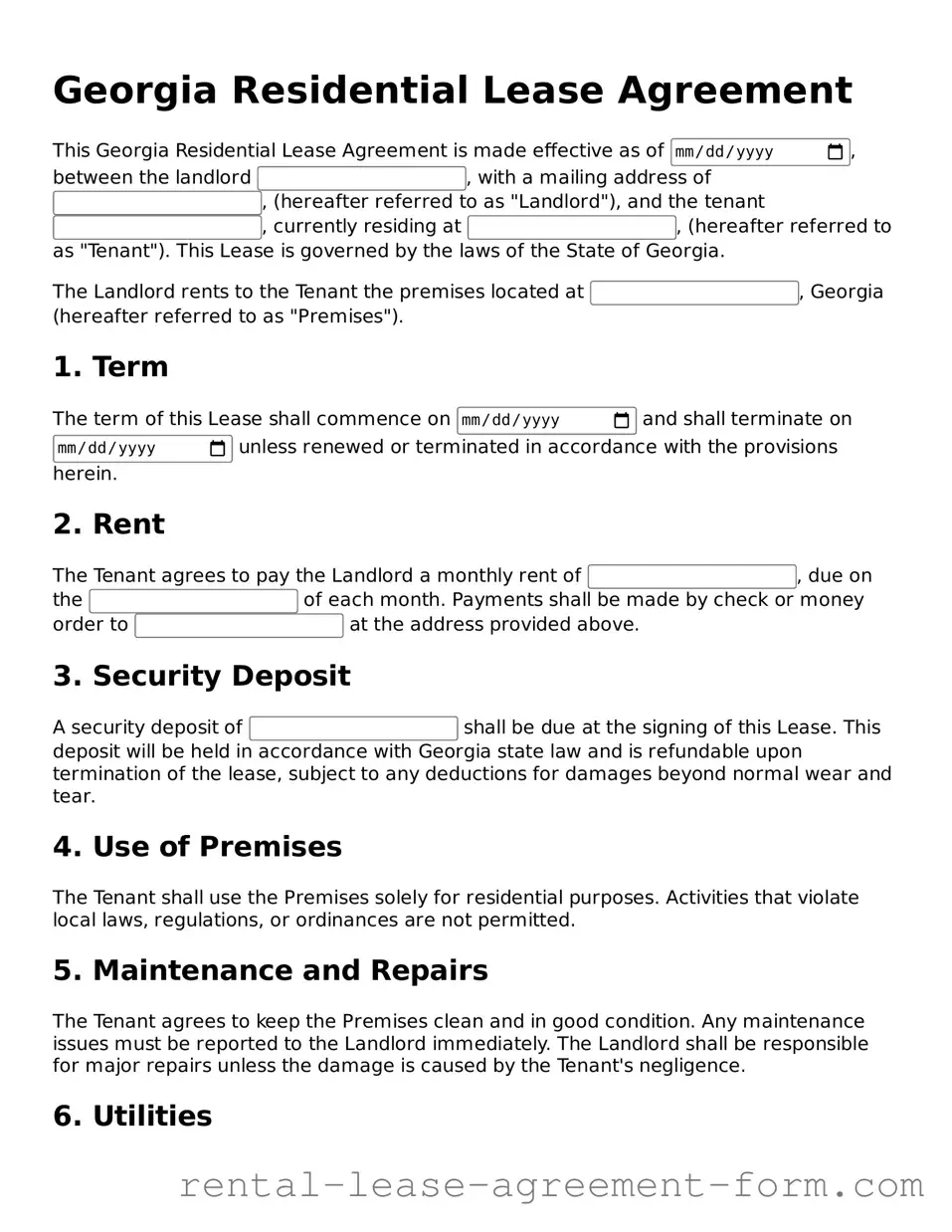 Legal Georgia Residential Lease Agreement Template