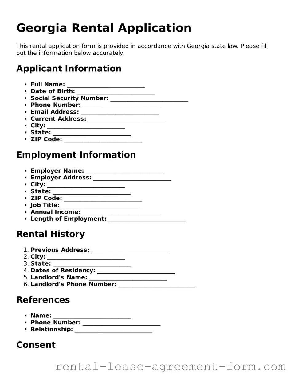 Legal Georgia Rental Application Template