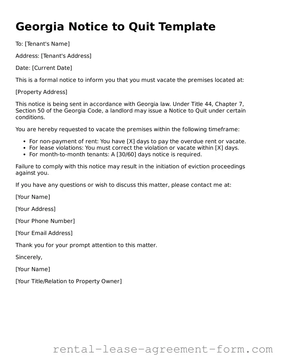 Legal Georgia Notice to Quit Template