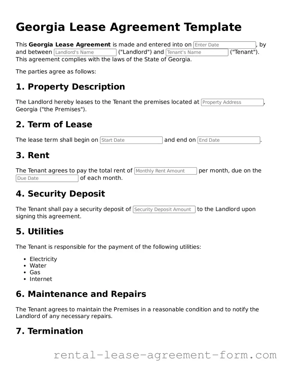 Legal Georgia Lease Agreement Template