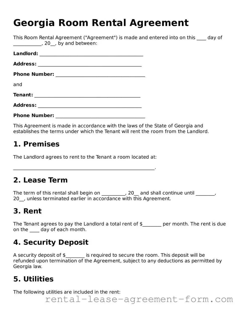 Legal Georgia Room Rental Agreement Template
