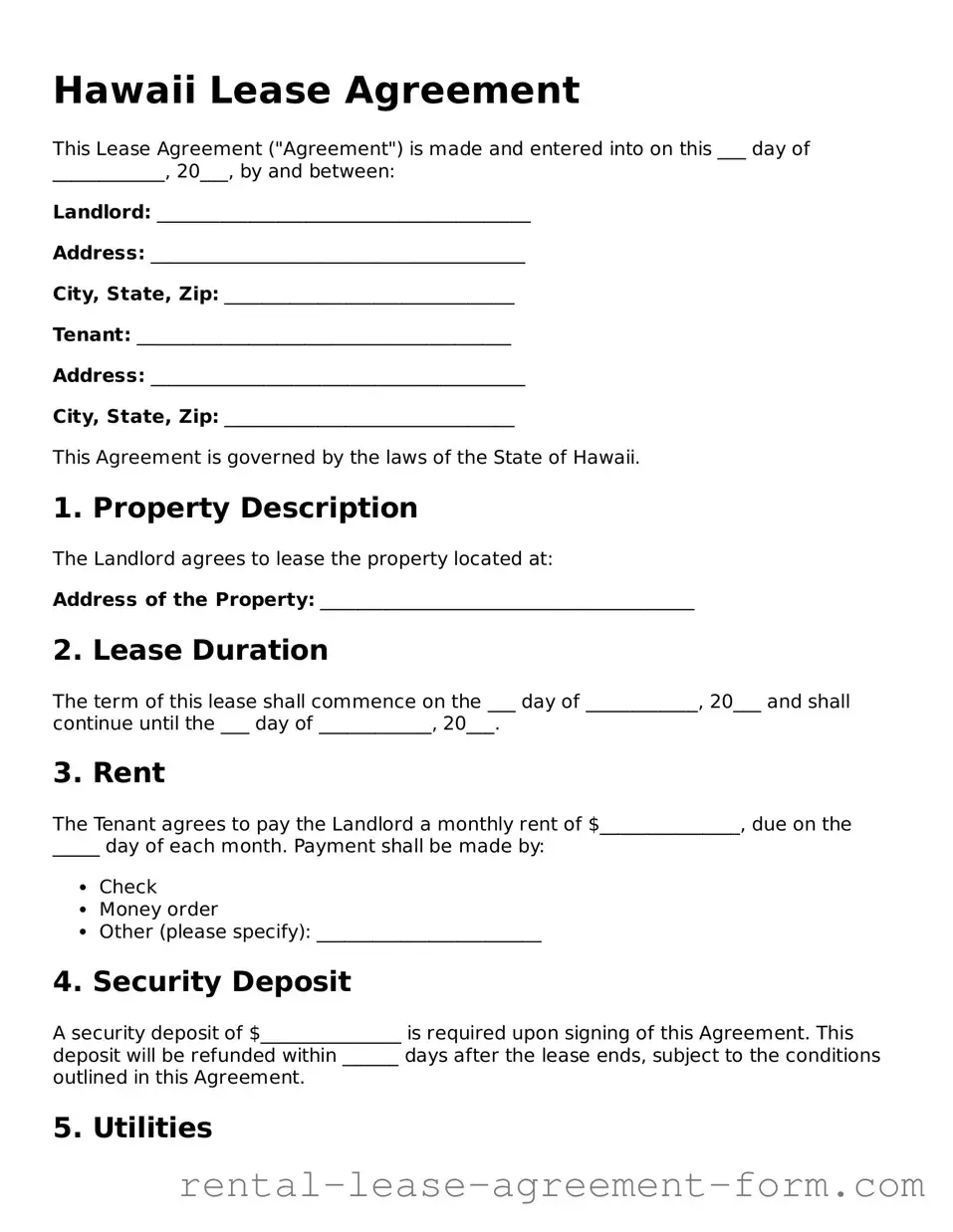 Legal Hawaii Lease Agreement Template