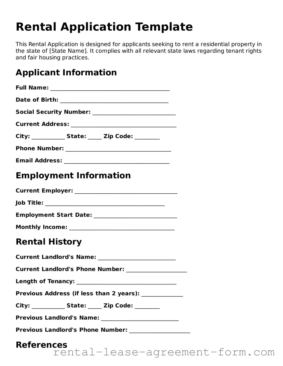 Legal Rental Application Form