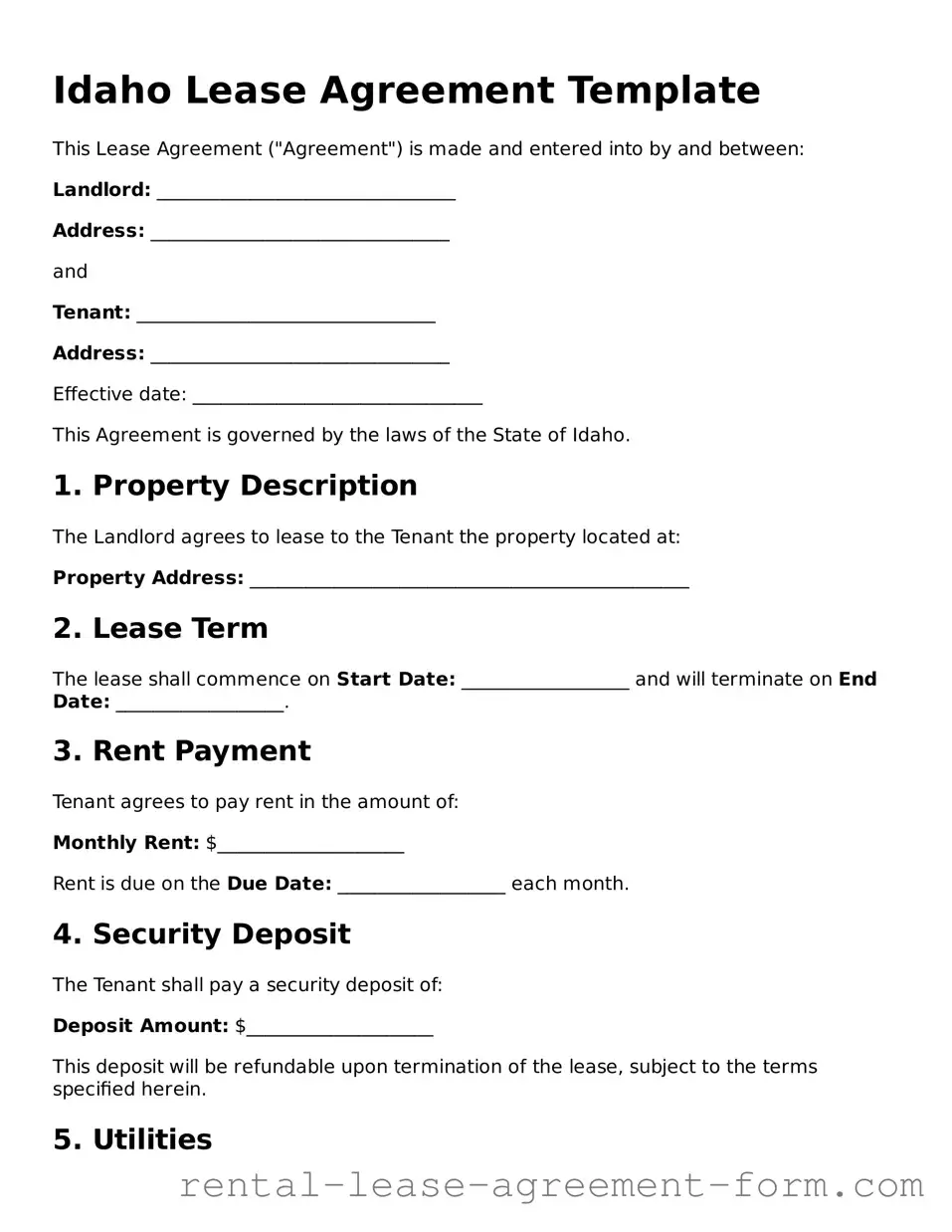 Legal Idaho Lease Agreement Template