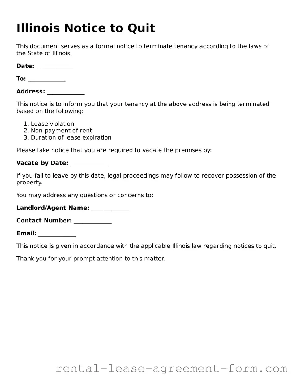 Legal Illinois Notice to Quit Template