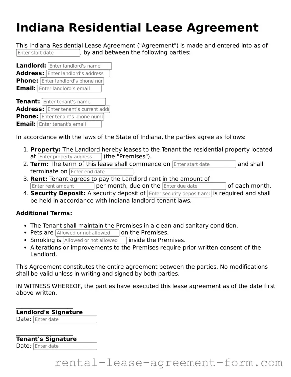 Legal Indiana Residential Lease Agreement Template
