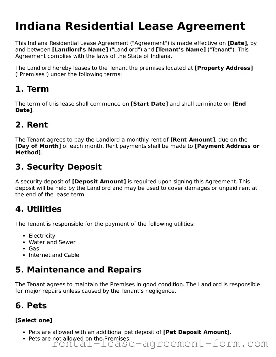 Legal Indiana Lease Agreement Template