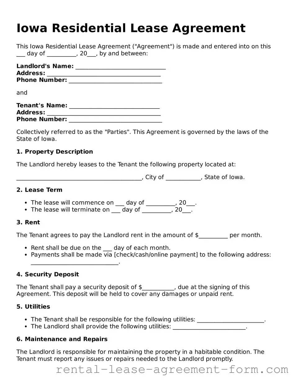 Legal Iowa Residential Lease Agreement Template