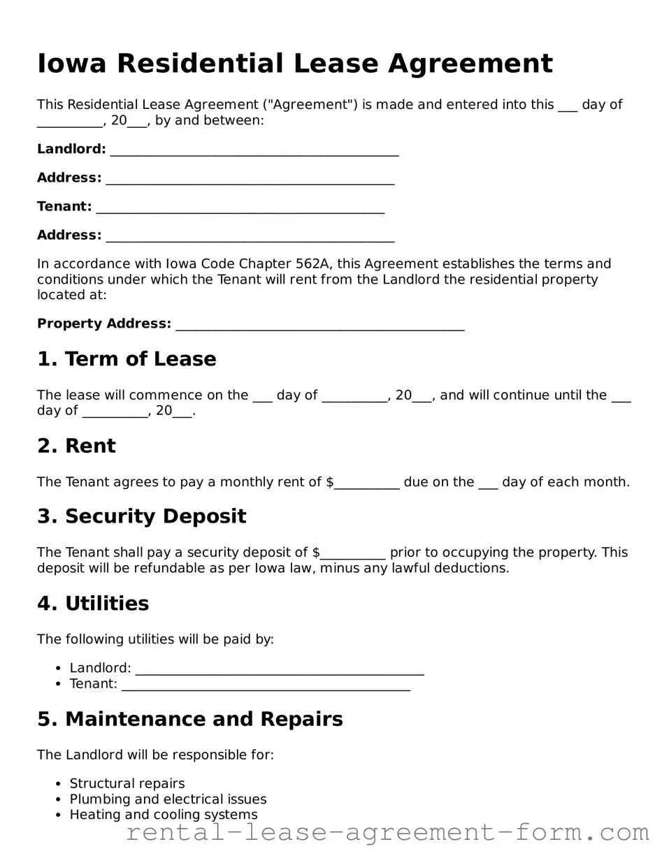 Legal Iowa Lease Agreement Template
