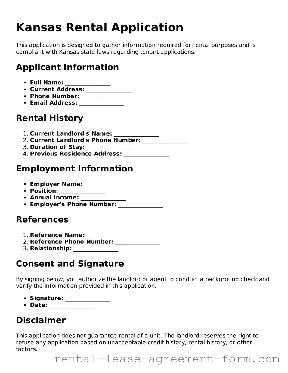 Legal Kansas Rental Application Template