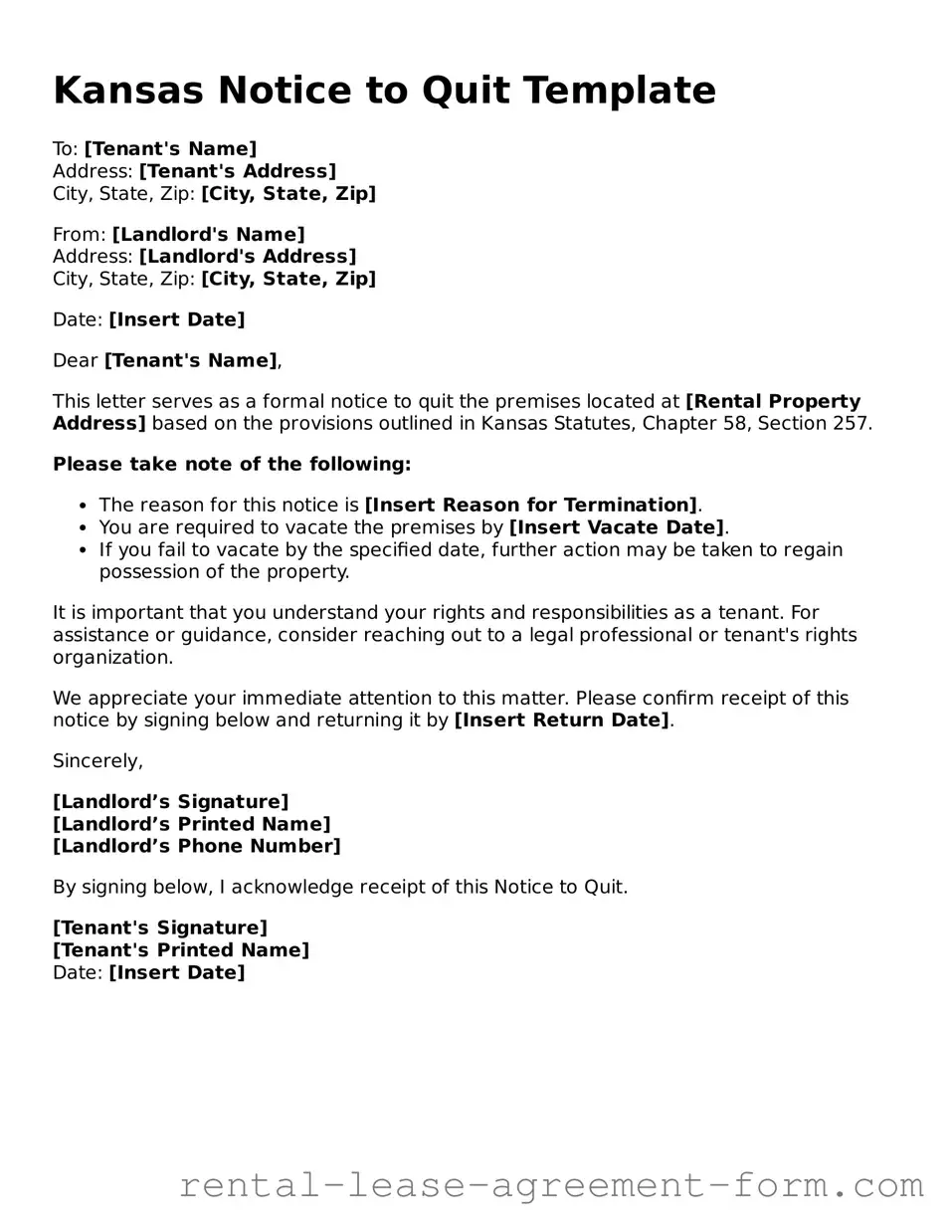 Legal Kansas Notice to Quit Template